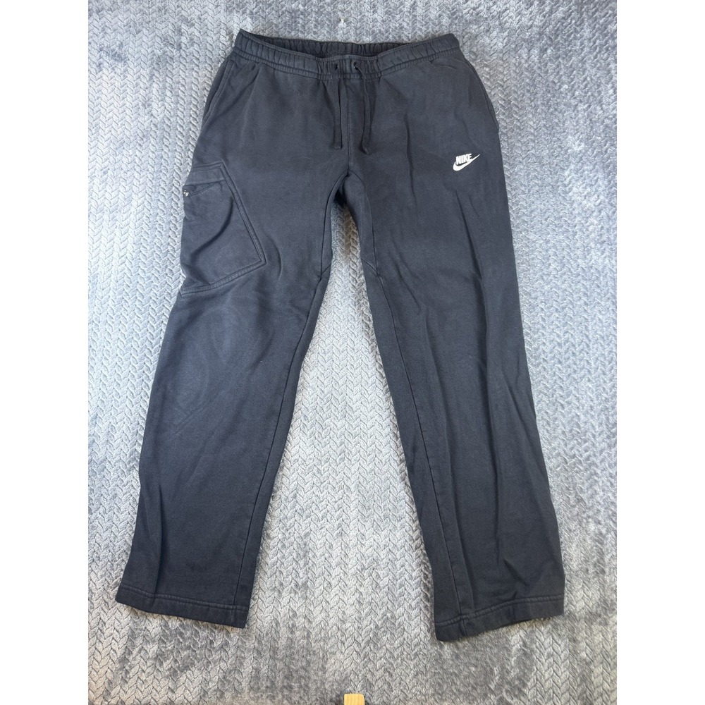 Nike Sweatpants Mens Large Black Fleece Cargo Pockets Drawstring Straight Leg